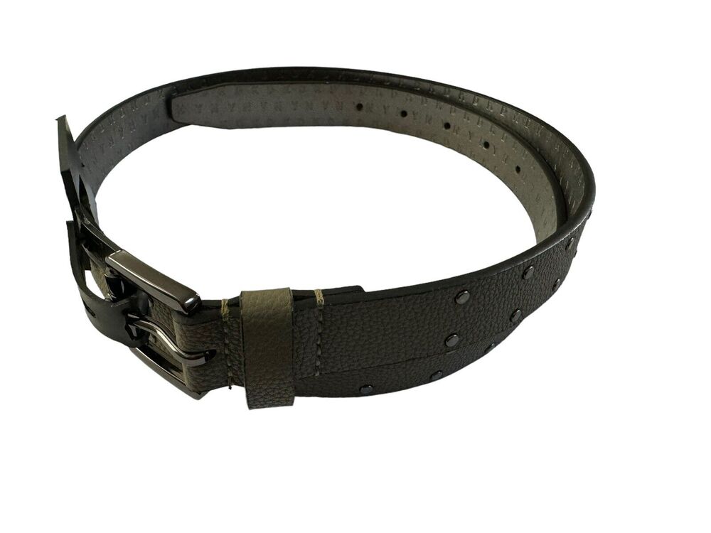 DKNY Womens Small Pebble Studded Belt Olive Green Faux Leather $38 NWT #2034